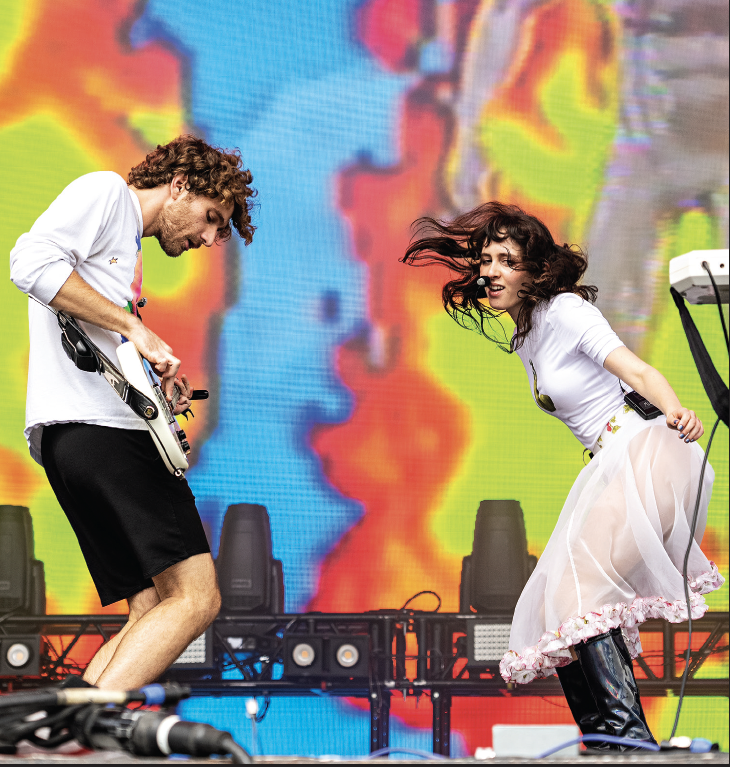 
Matthew Lewin, left, and Mica Tenenbaum of Magdalena Bay perform on Day 4 of
the Lollapalooza Music Festival on Aug. 6, 2023, at Grant Park in Chicago.